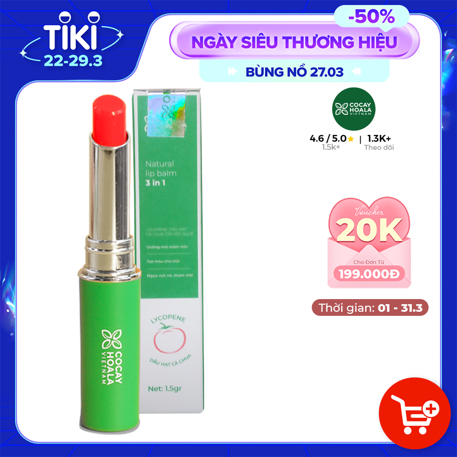 Son dưỡng hữu cơ MÀU HỒNG PH hồng môi mềm mịn mọng nước 3M Cocayhoala - 1.5g