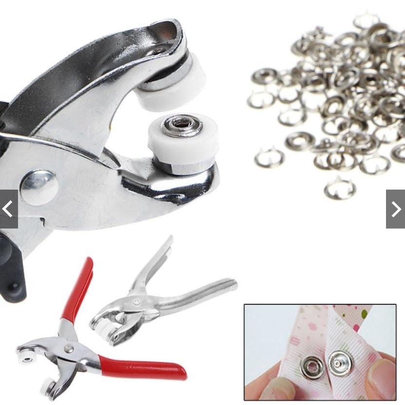 Bộ Kìm Bấm Cúc Vành, Cúc Sắt, Dụng Cụ Bấm Khuy Áo Tiện Dụng Cho Mọi Nhà - Tặng 100 chi tiết