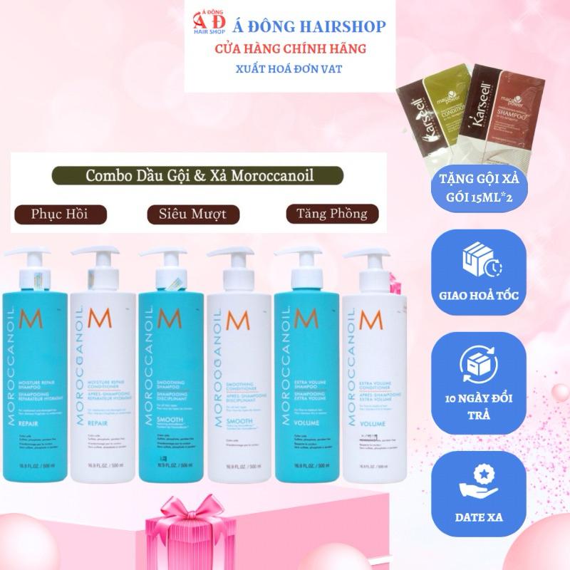 Bộ dầu gội xả phục hồi, dưỡng ẩm, tăng phồng, siêu mượt Moroccanoil chính hãƞg Israel + Gội xả gói Karseell 15ml