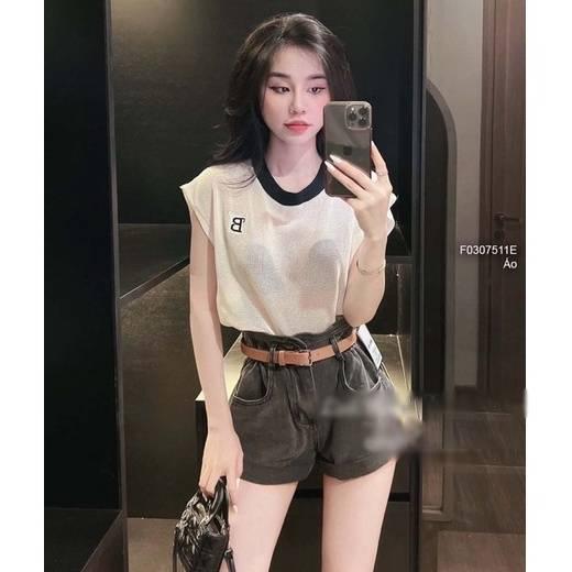 Áo LƯỚI len Montoghi dệt kim CHỮ B tay hến viền cổ tròn hàng Quảng Châu xinh xắn