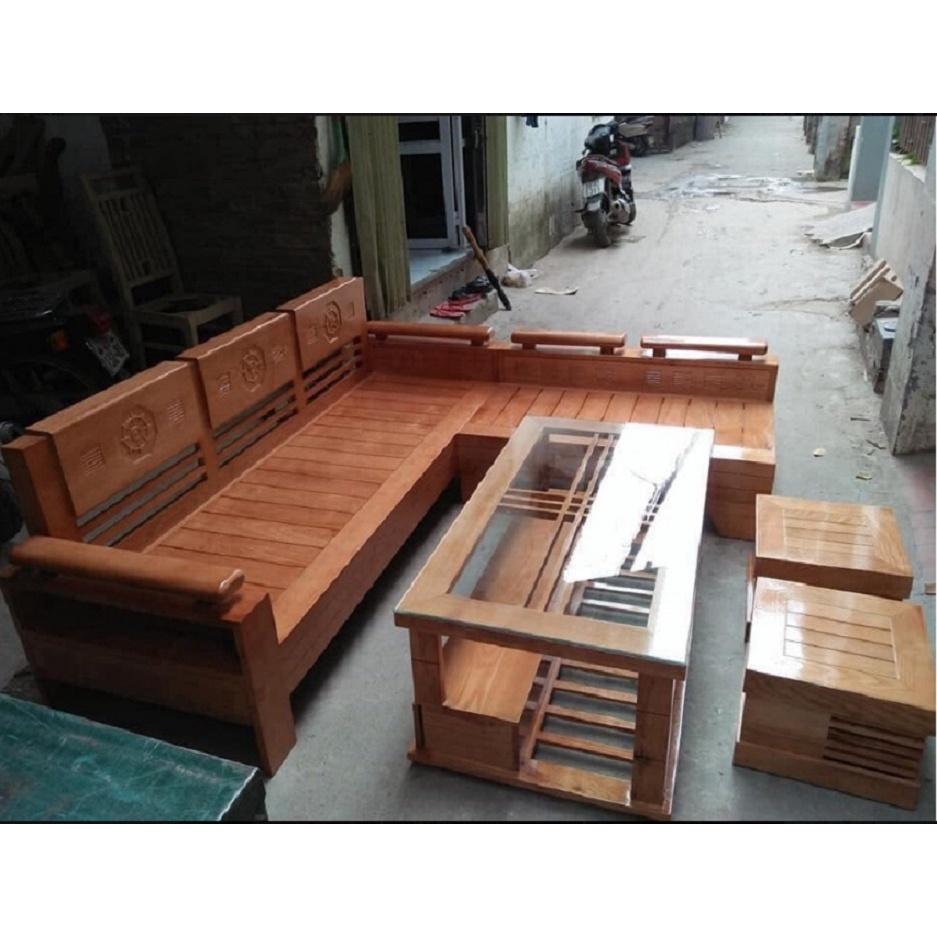 Bàn ghế salon tiếp khách Chữ L gỗ sồi Nga