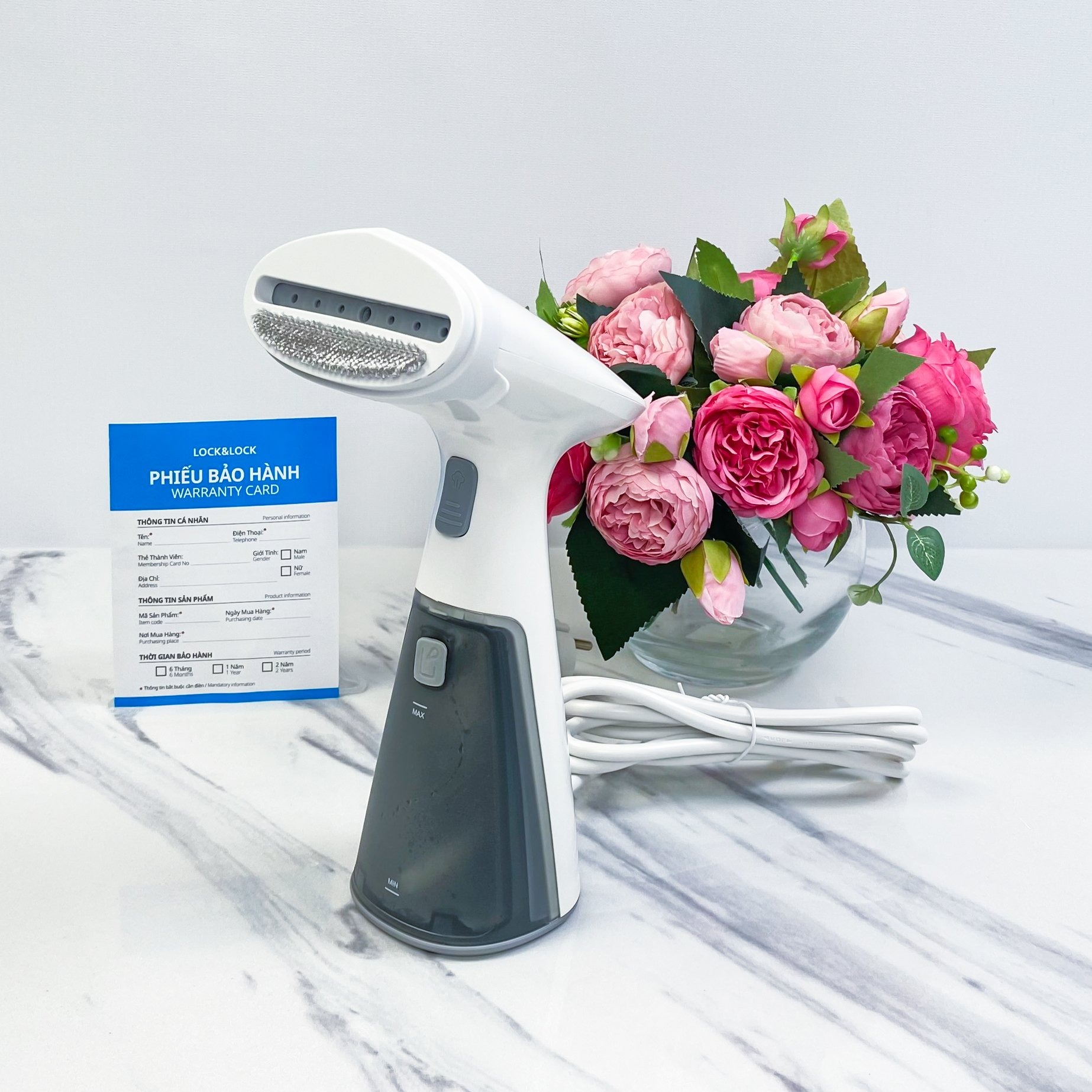 Bàn Ủi Hơi Nước Cầm Tay LocknLock ENI148WHT 1000W Mini Handy Steamer, Hàng Chính Hãng - JoyMall