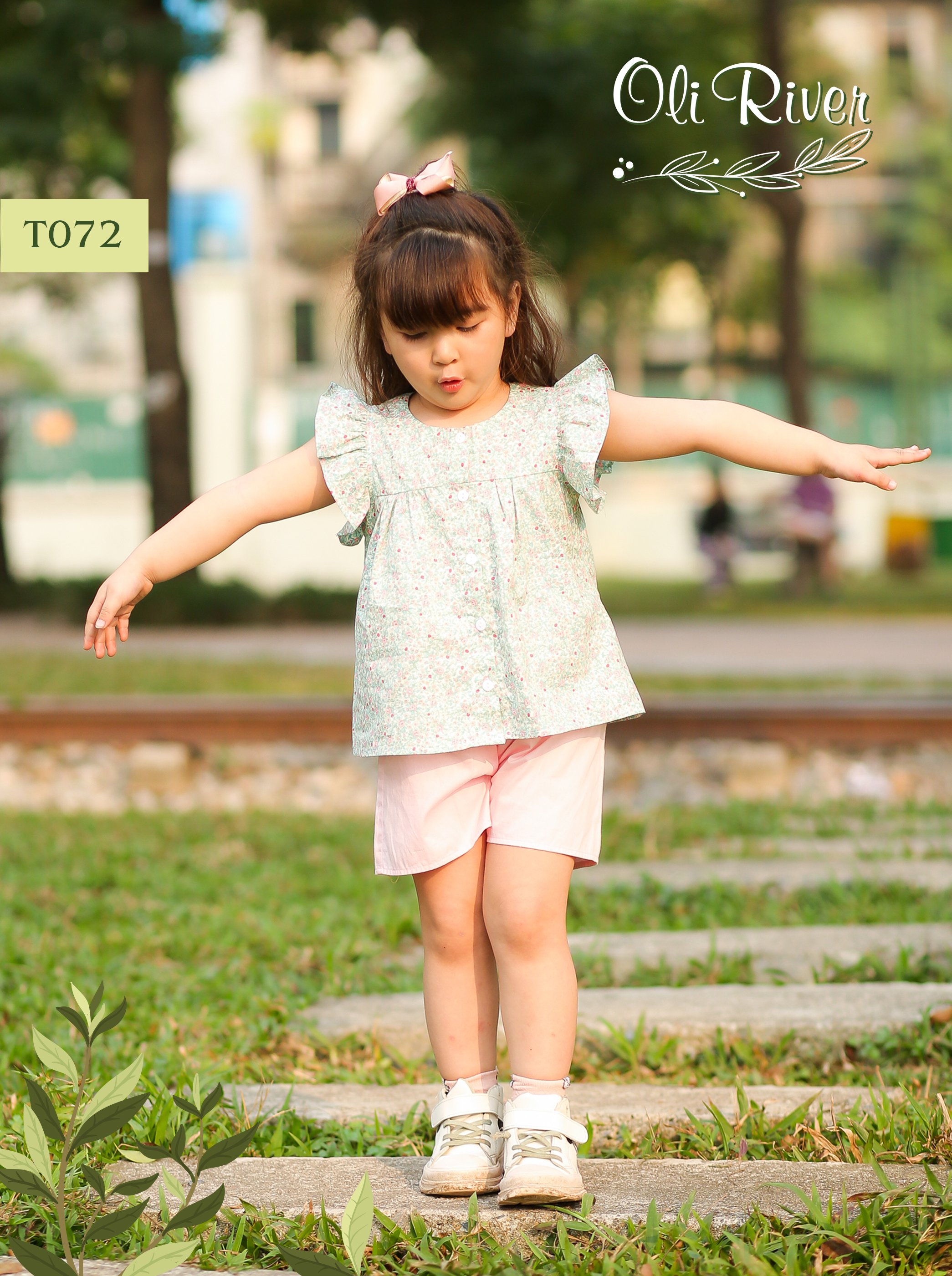 Đồ bộ cho bé gái áo xanh hoa nhí quần hồng set trang phục bé gái từ 1-10 tuổi (8-36kg)