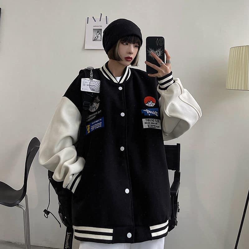 Áo Bomber/ Áo Khoác Nỉ Bông dày dặn thêu Cậu Bé F form rộng Unisex Nam Nữ Ulzzang KUN