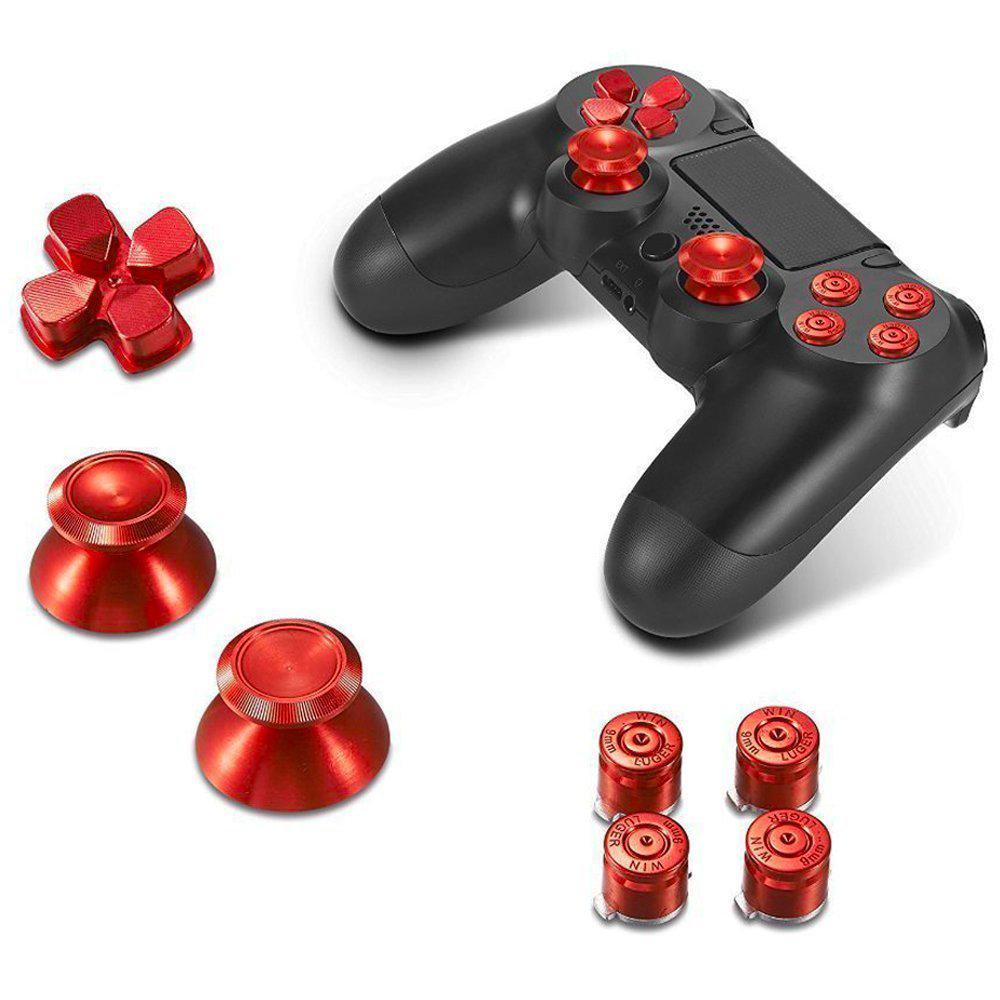 2Pieces Gamepad Metal ABXY Button + Analog Thumbsticks Joystick + Chrome D-pad for Sony PS4 DualShock Game Controller Gold+Red