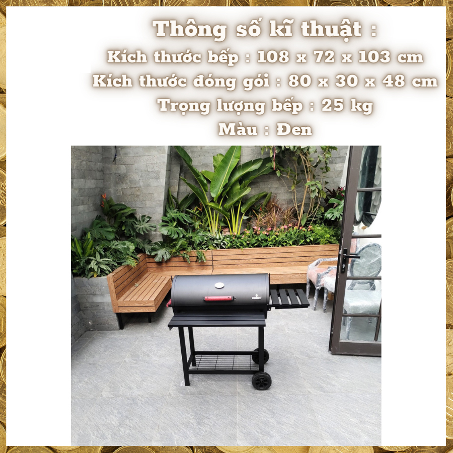 Bếp nướng than ngoài trời BBQ050, có motor xoay thực phẩm, dùng gia đình, du lịch, kinh doanh nướng