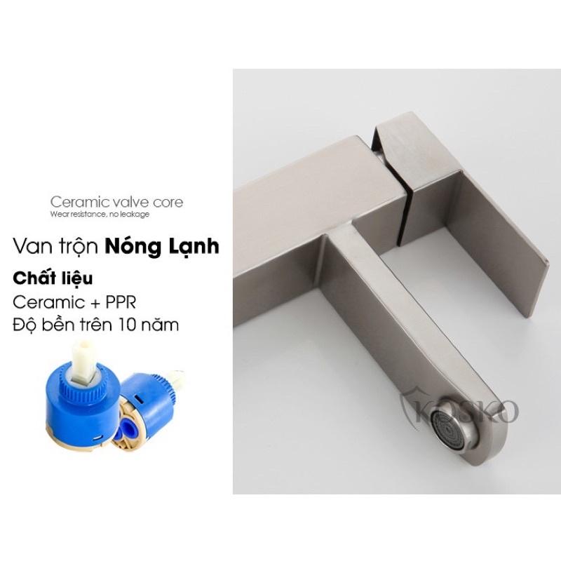 Vòi lavabo Nóng Lạnh inox SUS 304 vuông cao 30cm Hàng chuẩn loại 1 Tặng kèm dây cấp phù hợp với mọi loại chậu rửa mặt
