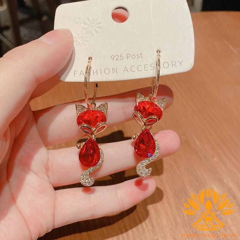 BÔNG TAI HỒ LY ĐÁ TỰ NHIÊN ĐỎ BERYL TÌNH DUYÊN MAY MẮN TÀI LỘC TẶNG KÈM DÂY ĐEO,HỘP GẤM CAO CẤP HOA TAI.