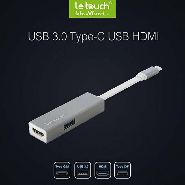 Cổng chuyển/ Hub USB-C sang USB 3.0 và HDMI Letouch - Hàng chính hãng