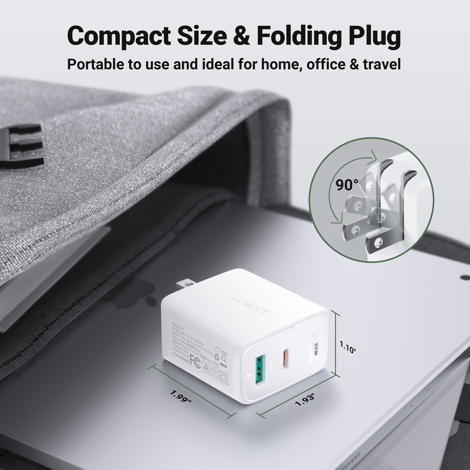 Sạc Acefast PD3.0 32W 2 cổng USB-C+USB-A - A7 Hàng chính hãng Acefast