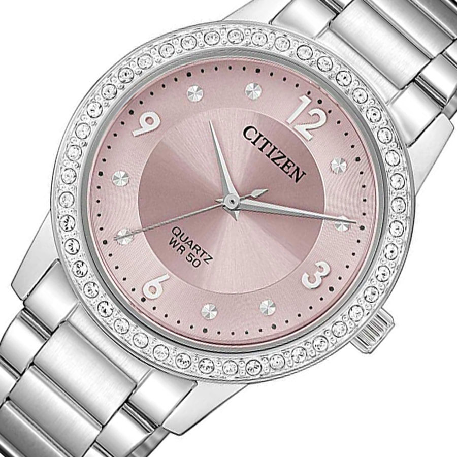 Đồng Hồ Nữ Citizen Đính Đá Swarovski Dây Thép Không Gỉ EL3090-81X - Mặt Hồng