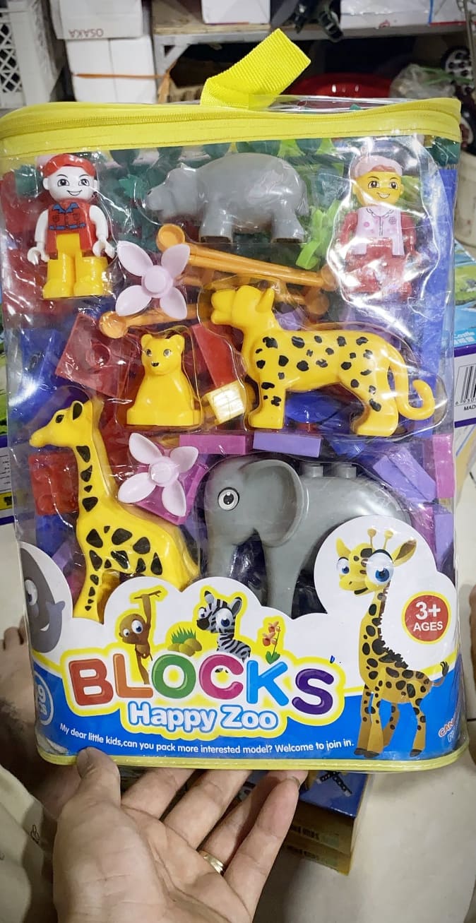 Bộ đồ chơi xếp hình khối, lắp ráp khối phong cách vườn bách thú Happy zoo