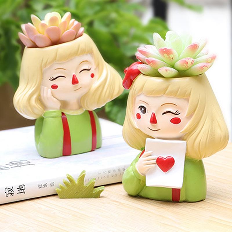 Chậu Hoa Hình Cô Gái Hoạt Hình Dễ Thương