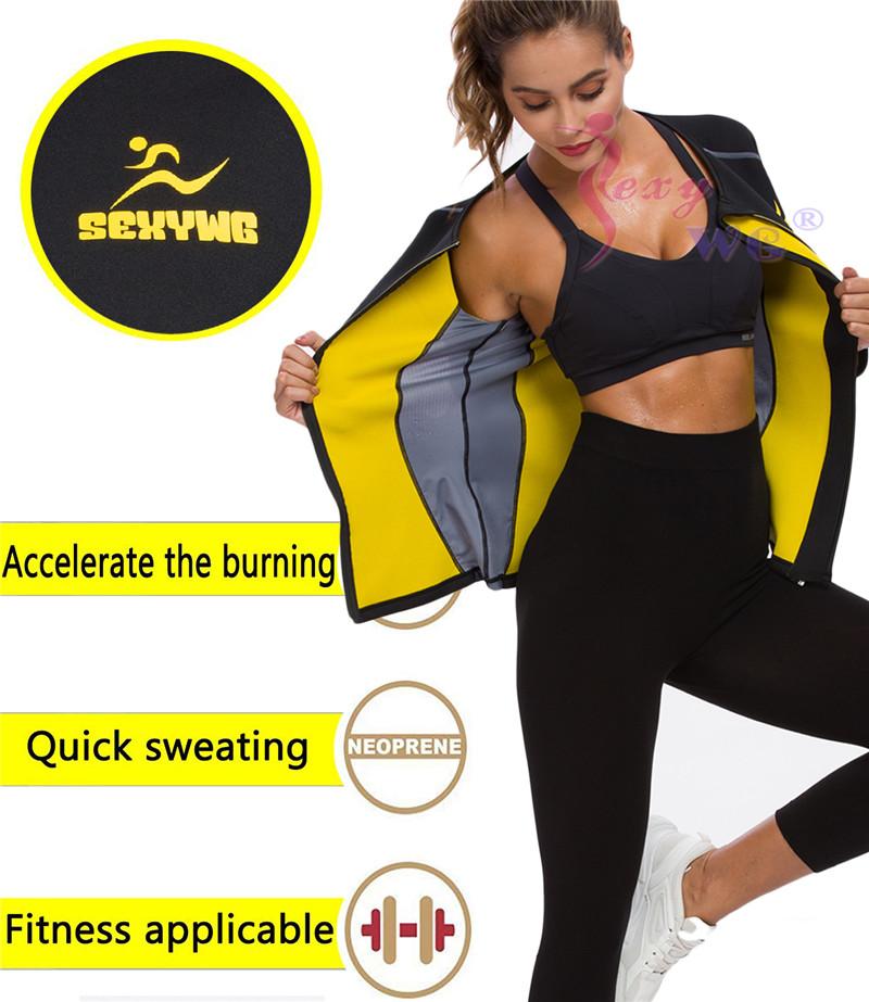 SEXYWG Giảm Béo tập Toàn Thân Thể Dục Chặt Nữ Neoprene Xông Hơi Phù Hợp Với Vòng Eo Huấn Luyện Định Thảm Yoga Dây Kéo Áo Sơ Mi Dài Tay Áo