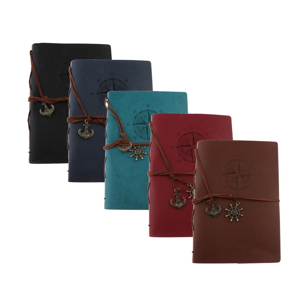 Leather Notebook Portable Loose Leaf Blank Notebook for Travel Black
