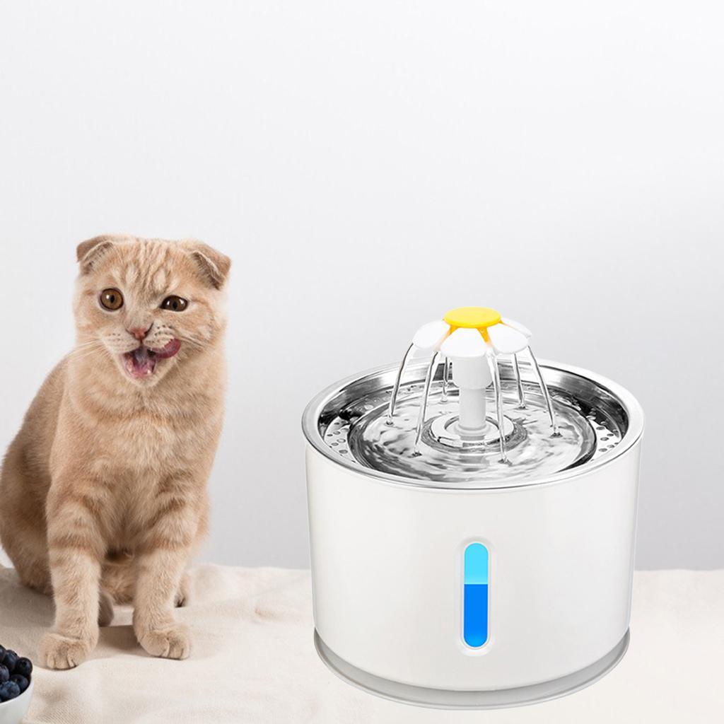 2.4L Pets Water Fountain Stainless Steel USB Drinking Bowl Cat Dog