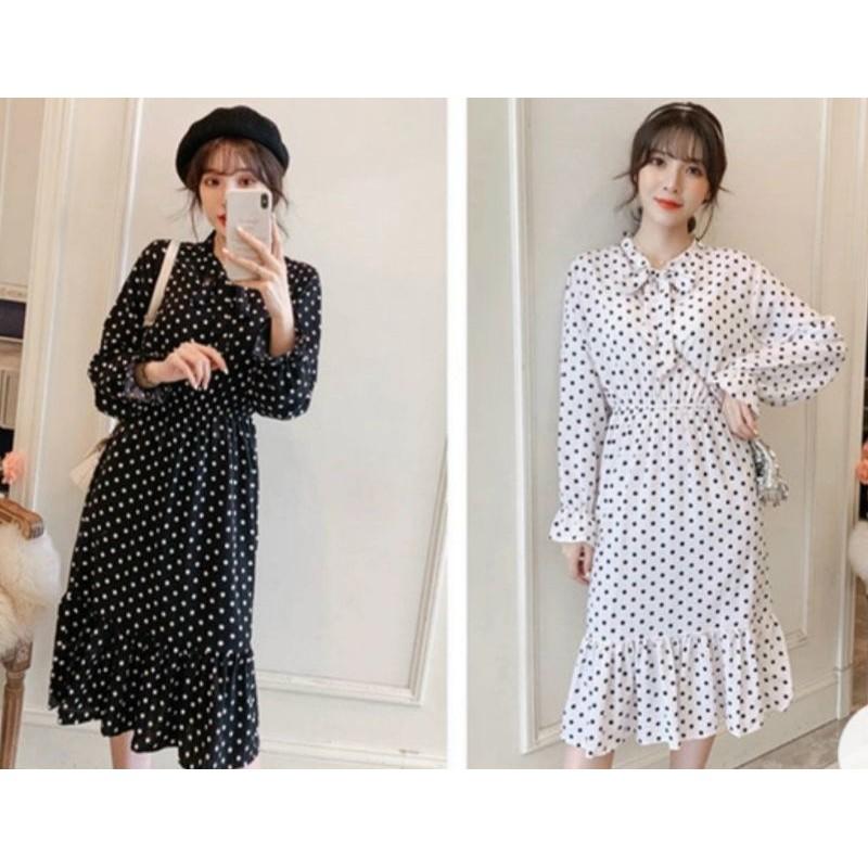 Đầm lụa đuôi cá chấm bi