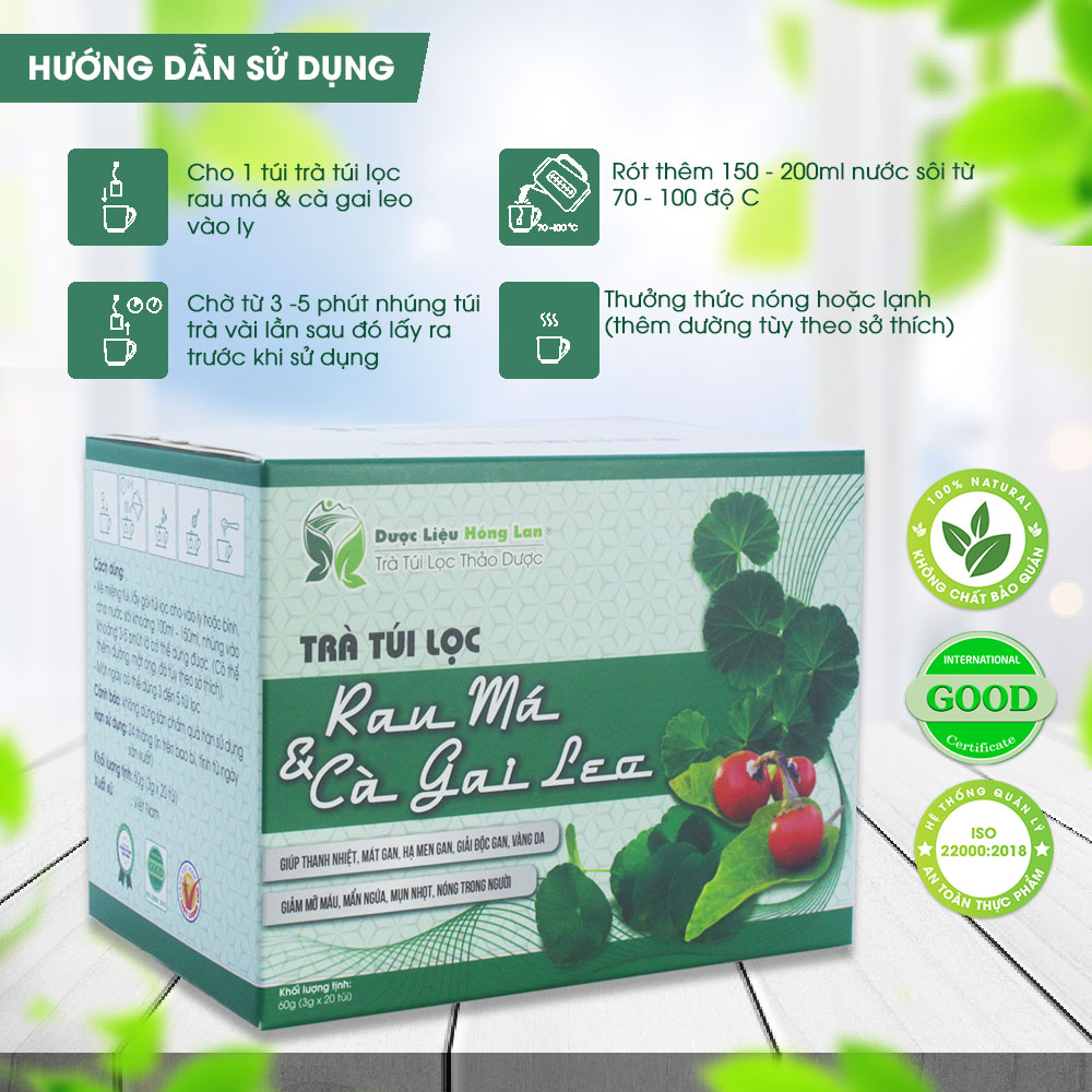 Trà Rau Má & Cà Gai Leo túi lọc hộp 60g  Cty Dược Liệu Hồng Lan -
