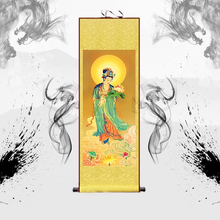 Tranh Phật cuộn lụa tơ tằm trang trí sang trọng