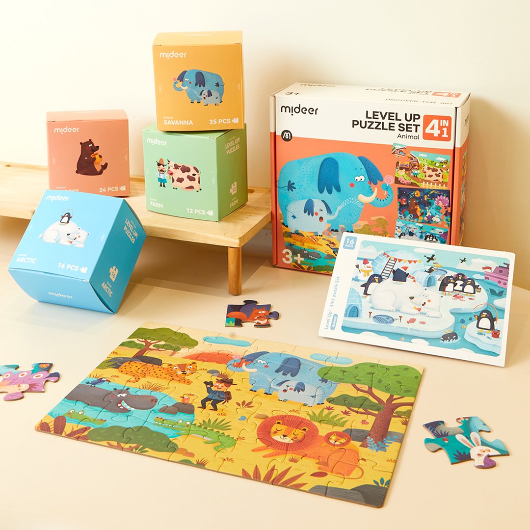 Đồ Chơi Xếp Hình Mideer Level Up Puzzle Set 4in1 (04 tranh 12-16-24-35 mảnh ghép) - Dành cho bé từ 3 tuổi