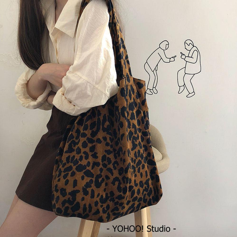 Leopard print bag women's corduroy one-shoulder multifunctional canvas bag