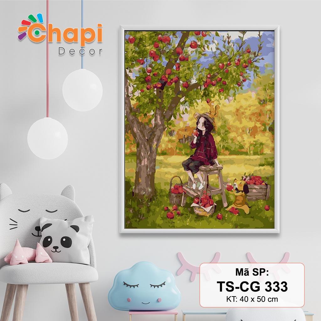 Tranh tô màu số hóa Chapi, Cô Gái Dã Ngoại Trong Rừng KT 40x50cm đã căng khung, Có dầu bóng