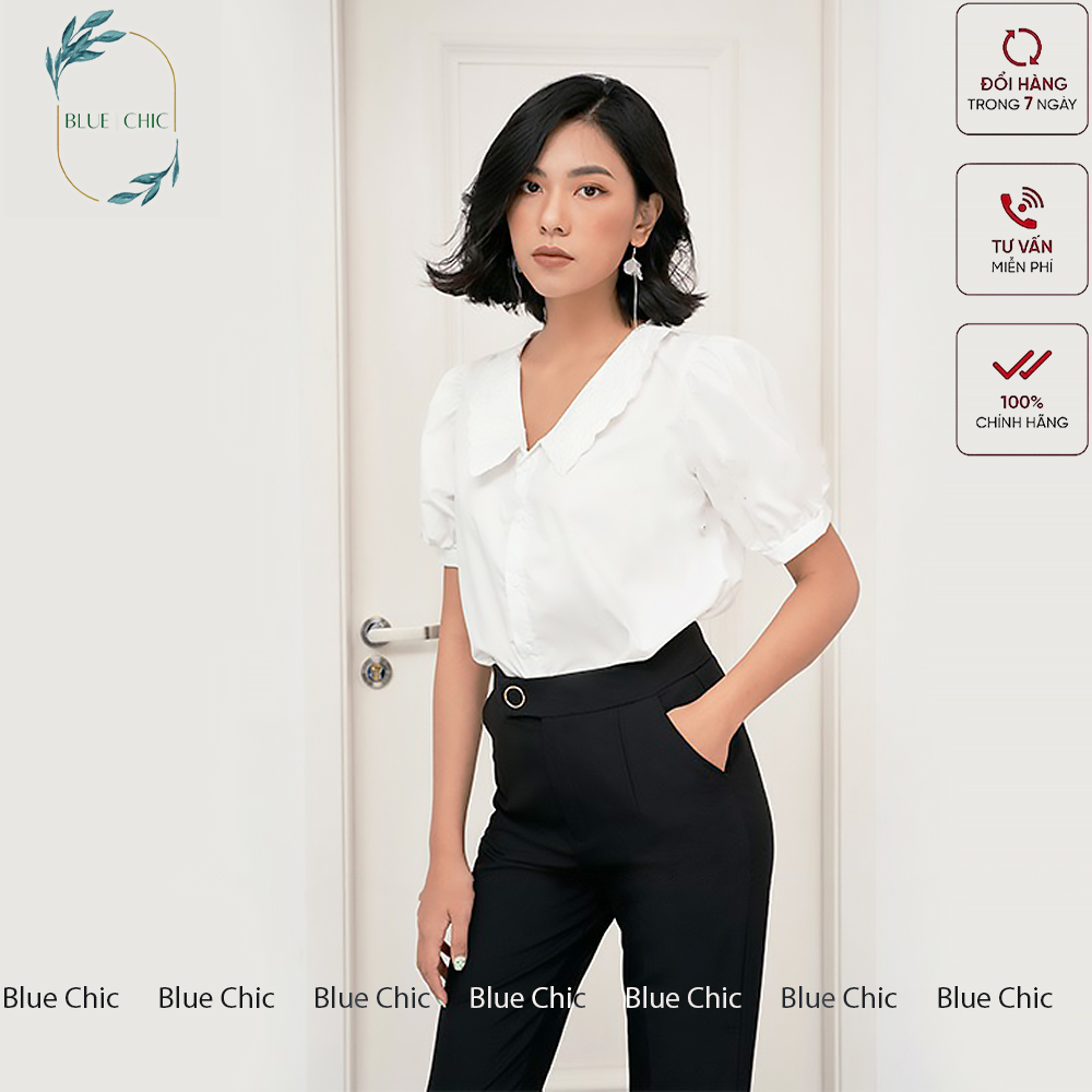 Quần baggy nữ Blue Chic đai tròn đẹp cúc bấm lệch gấu đồ công sở form dáng chuẩn chất vải cao cấp màu đen nâu xanh