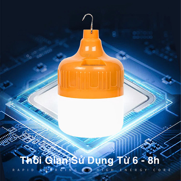 Bóng đèn Led sạc tích điện 150W siêu sáng sử dụng 6-8h, đèn Led trụ Bulb sạc pin 18650 có móc treo