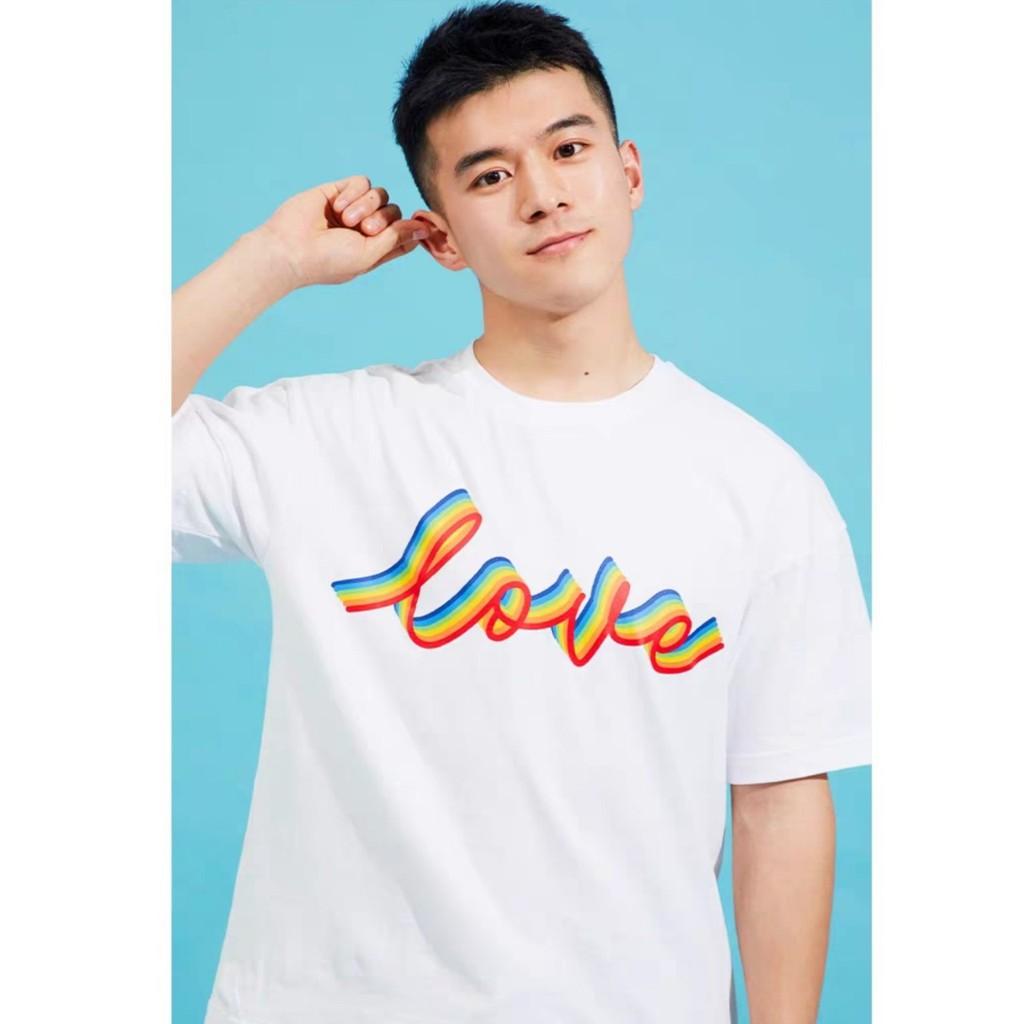 Áo thun nam nữ tay lỡ form rộng unisex Tình Yêu Rainbow cầu vồng màu đen và trắng