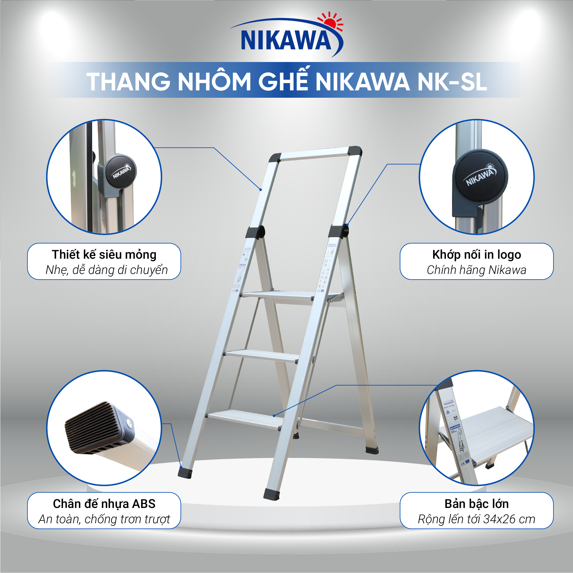 Thang ghế nhôm Nikawa NK-3SL - 3 bậc