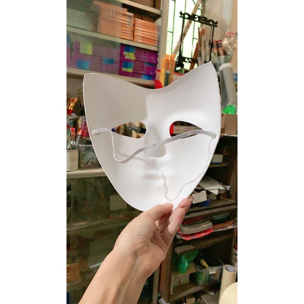 Mặt Nạ Người Giấy Bồi Trắng Có Quai Đeo, Hốc Mắt Dùng Trang Trí Tô Màu Chơi Trung Thu, Hallowen Hay Các Lớp Học Vẽ