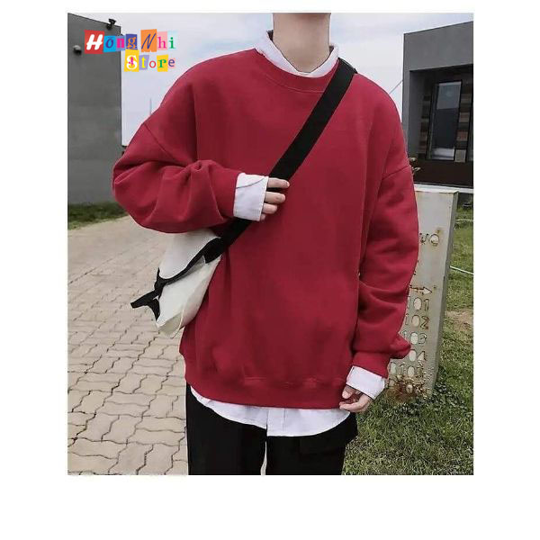 Áo Sweater Trơn Chất Nỉ Lót Bông Màu Đỏ Đô - Sweater Unisex - MM