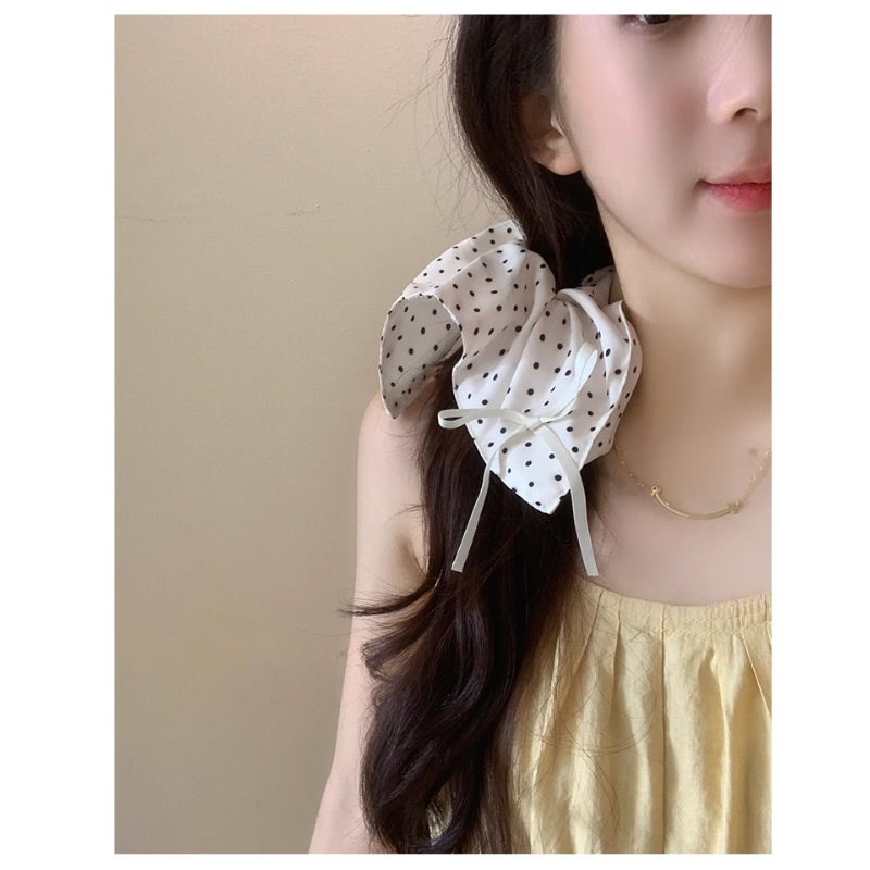 Chun cột tóc nữ họa tiết chấm bi nơ, dây cột tóc đính nơ xinh, kiểu dáng hình học độc đáo