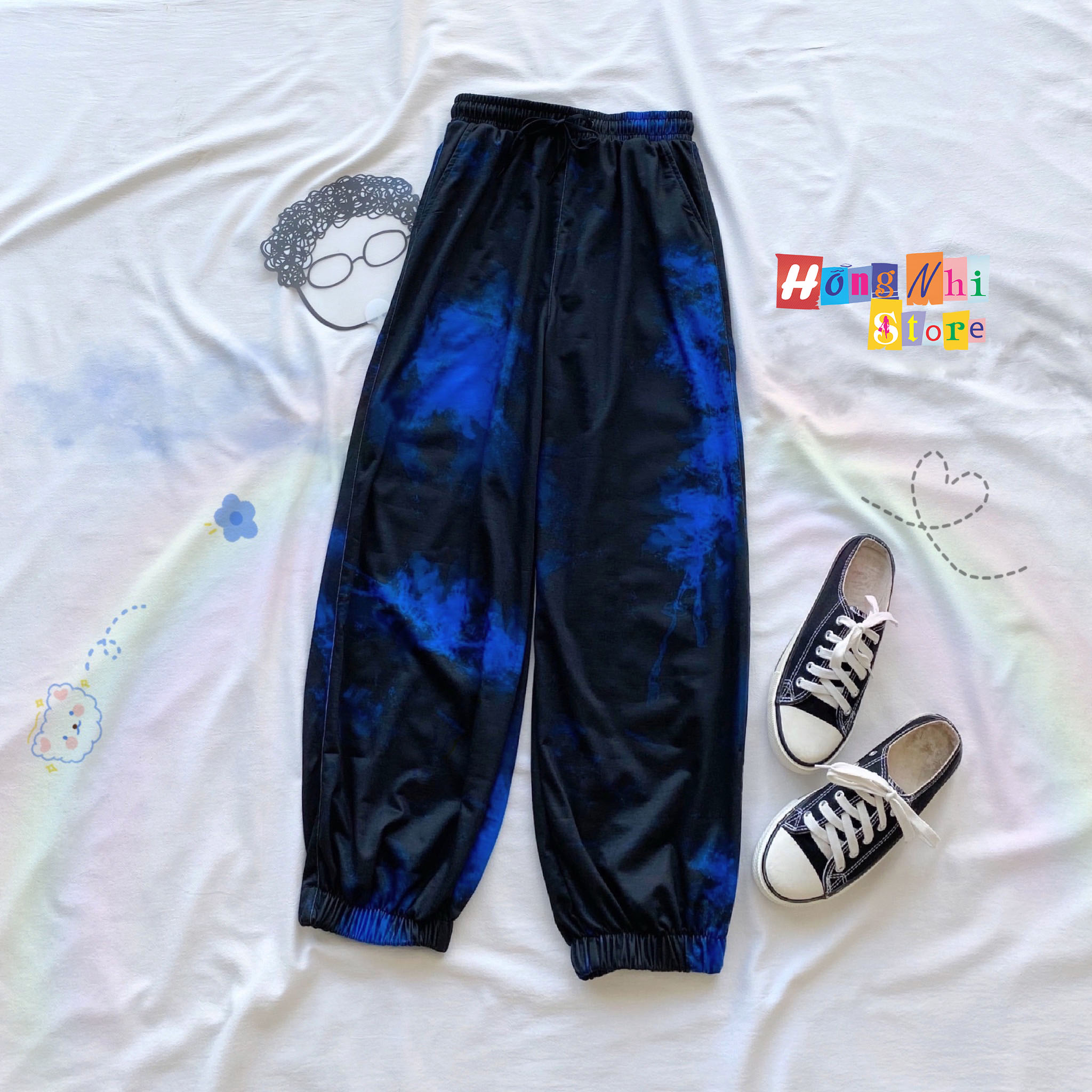 Quần Jogger 3D Ulzzang Unisex Jogger Loang Màu Bo Lai Đen Xanh V2 - MM