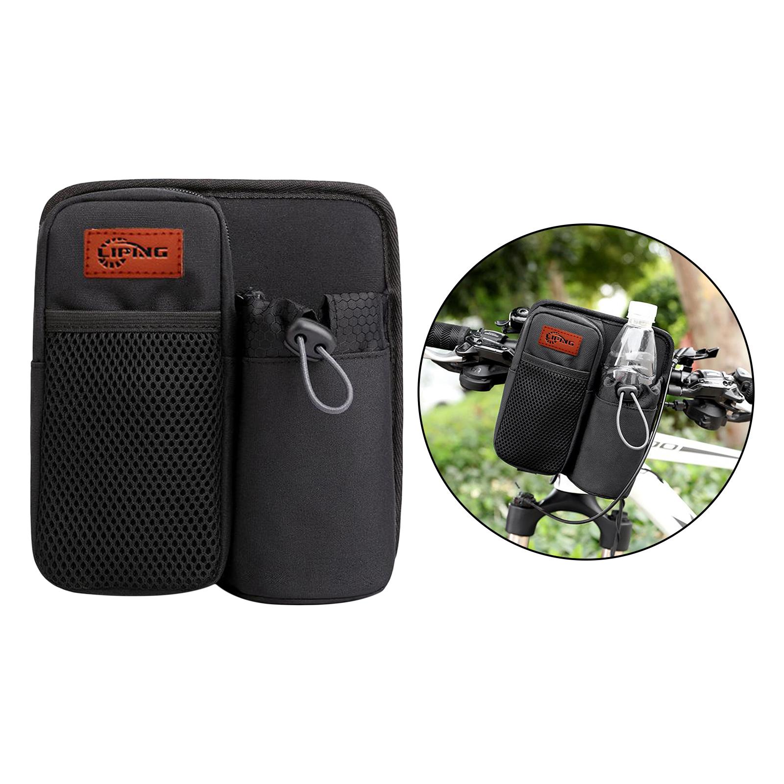 Front Bike Handlebar Bag Storage Phone Holder Bottle Drawstring Pouch Black
