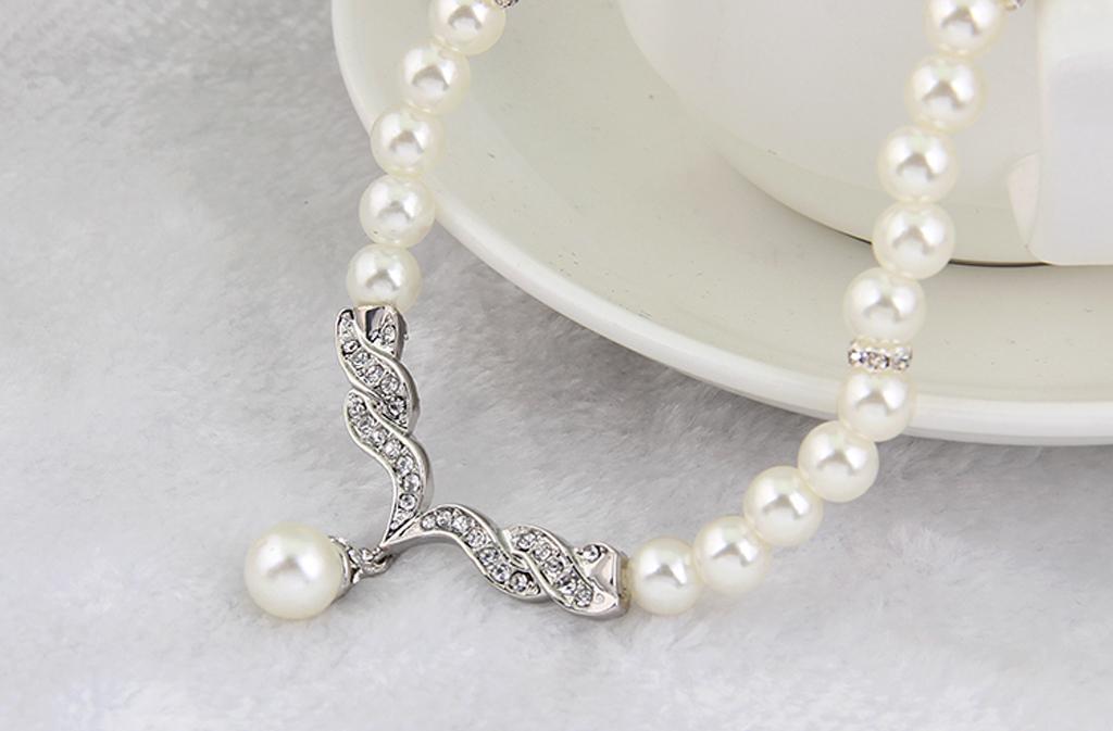 2 Sets Fashion Women Jewelry Set Pearl Necklace+Earrings For Bridal Wedding