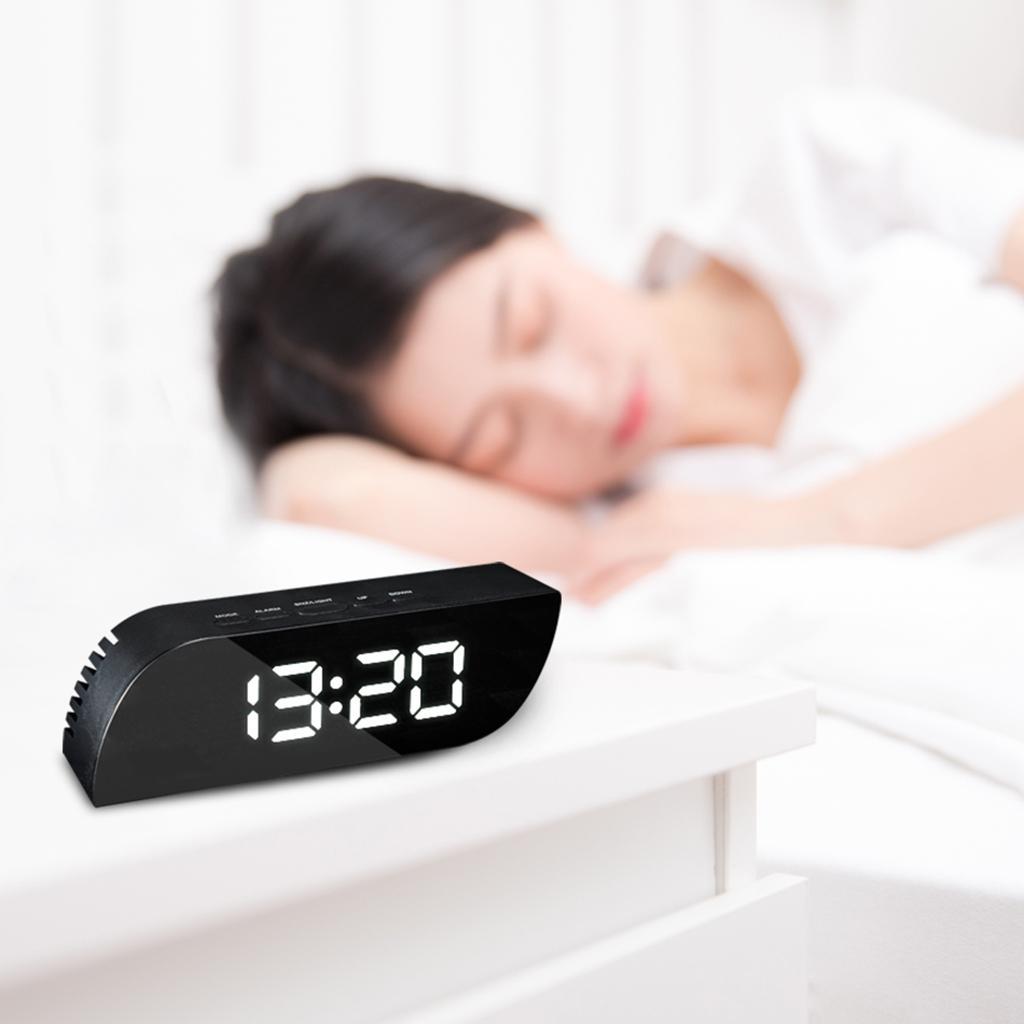 USB Large Digital LED Alarm Desk Snooze Mirror Bedside Clock