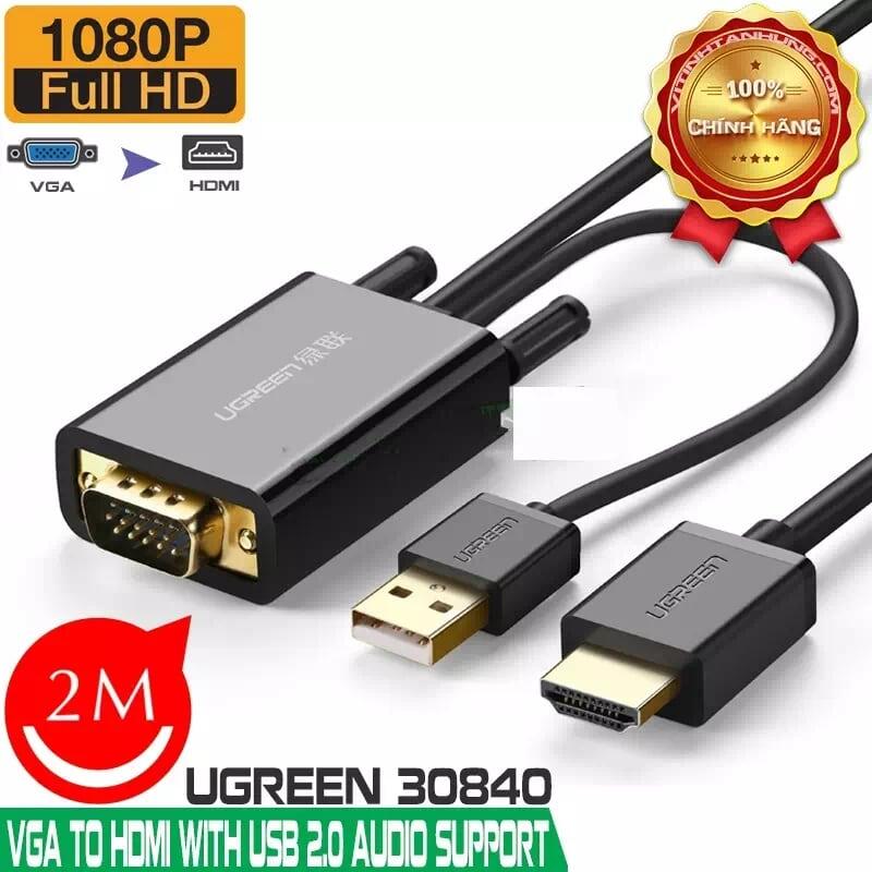 Ugreen UG30840MM120TK 2M màu Đen Cáp Chuyển VGA sang HDMI có Audio cao cấp - HÀNG CHÍNH HÃNG