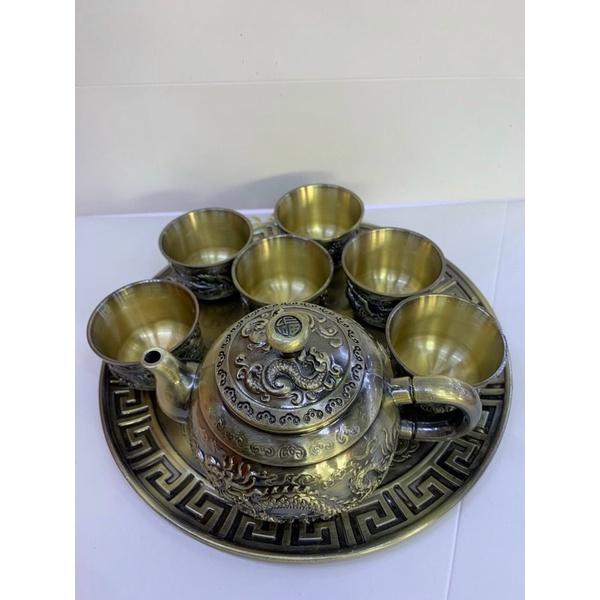 Bộ ấm chén rồng phượng bằng hợp kim đồng 6 chén