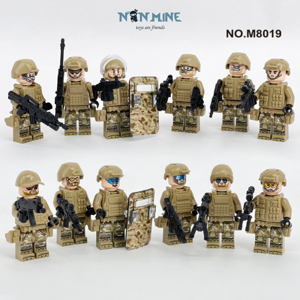 Đồ Chơi Lắp Ráp Minifigures Combo 12 Lính Quân Đội Army Sa Mạc Giáp Vàng M8019