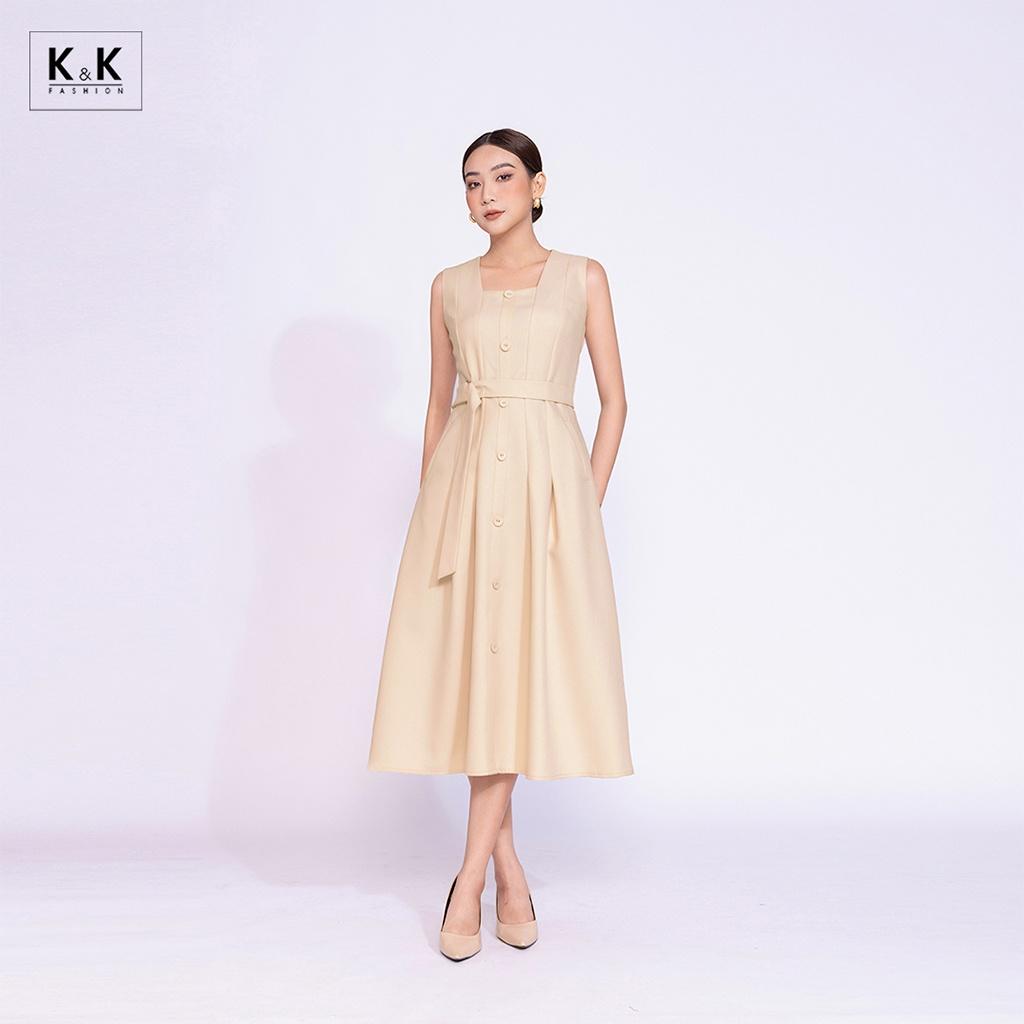 Đầm Midi Dáng Xòe Tùng Váy Xếp Ly K&amp;K Fashion KK140-12 Chất Liệu Carolan