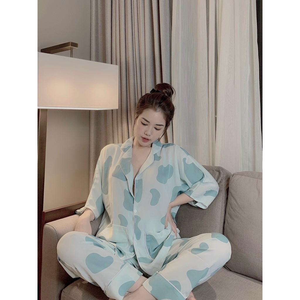 Pijama Lụa Bò Sữa Siêu Thoáng Mát Dịu Nhẹ Thời Trang Hàn Quốc Cực Hot Sang Chảnh