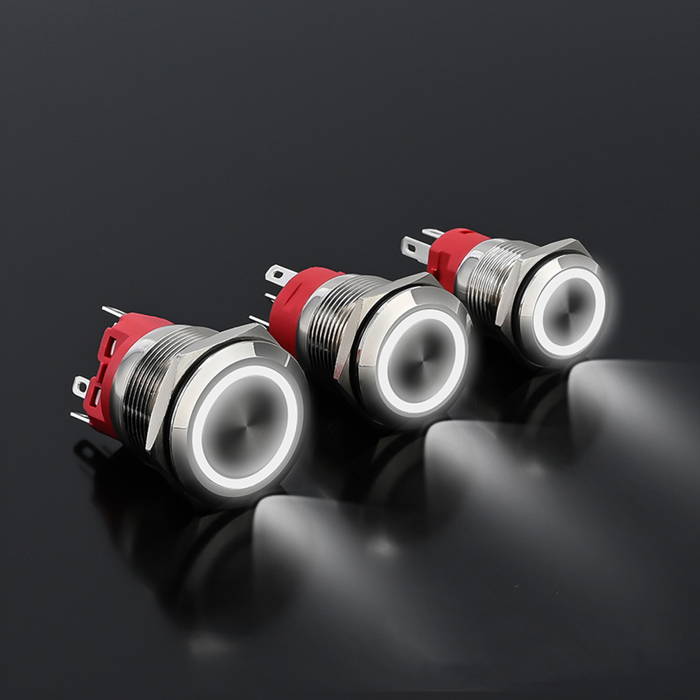 Công tắc nhấn giữ Tự khóa (Self-Lock)16mm (3-6V, 12-24V, 110-220V) Loại có đèn LED, Chất liệu Inox chống thấm nước