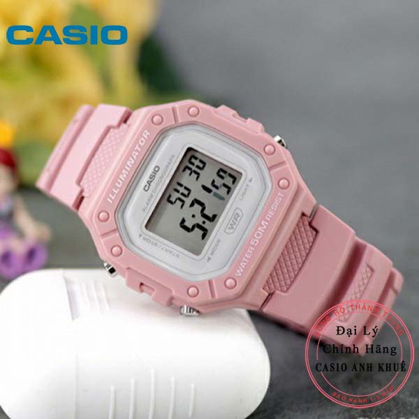 Đồng Hồ Casio W-218HC-4AVDF Dây Nhựa Màu Hồng - Mặt Vuông - WR50M