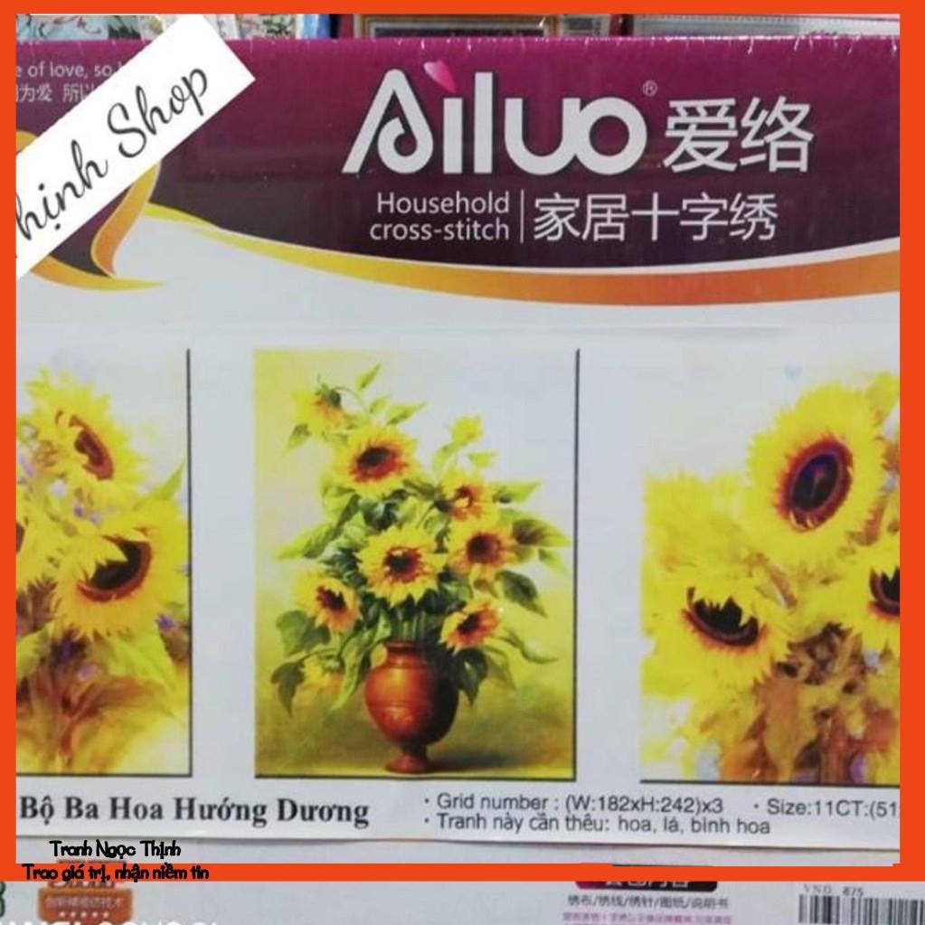 Tranh thêu BỘ 3 HOA HƯỚNG DƯƠNG 53538- KT: 51x65x3Cm