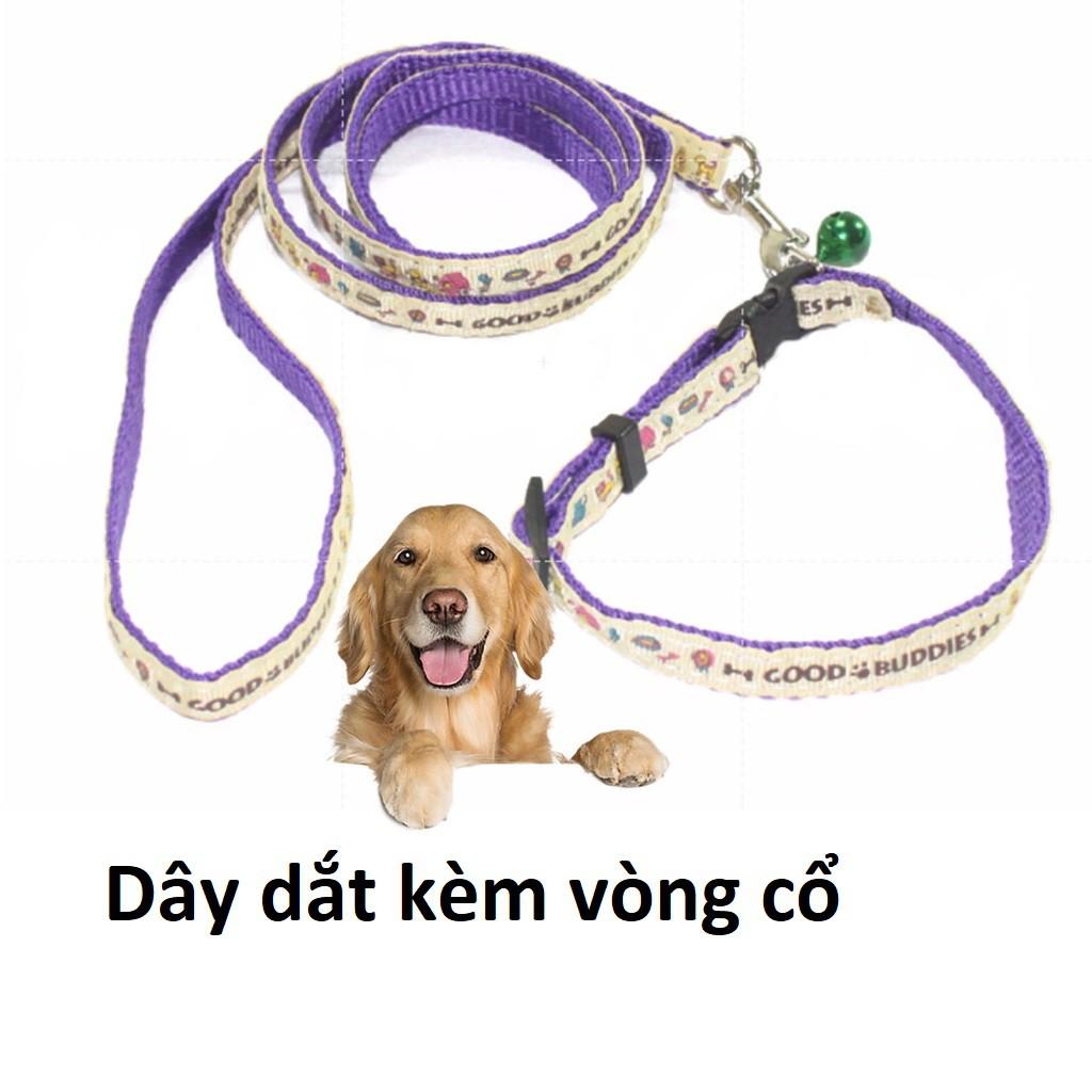 Dây dắt cho chó mèo nhỏ loại vải dày 2 lớp (2 loại Kèm vòng cổ và kèm yếm) dây xích chó bằng vải - Lida Pet Shop