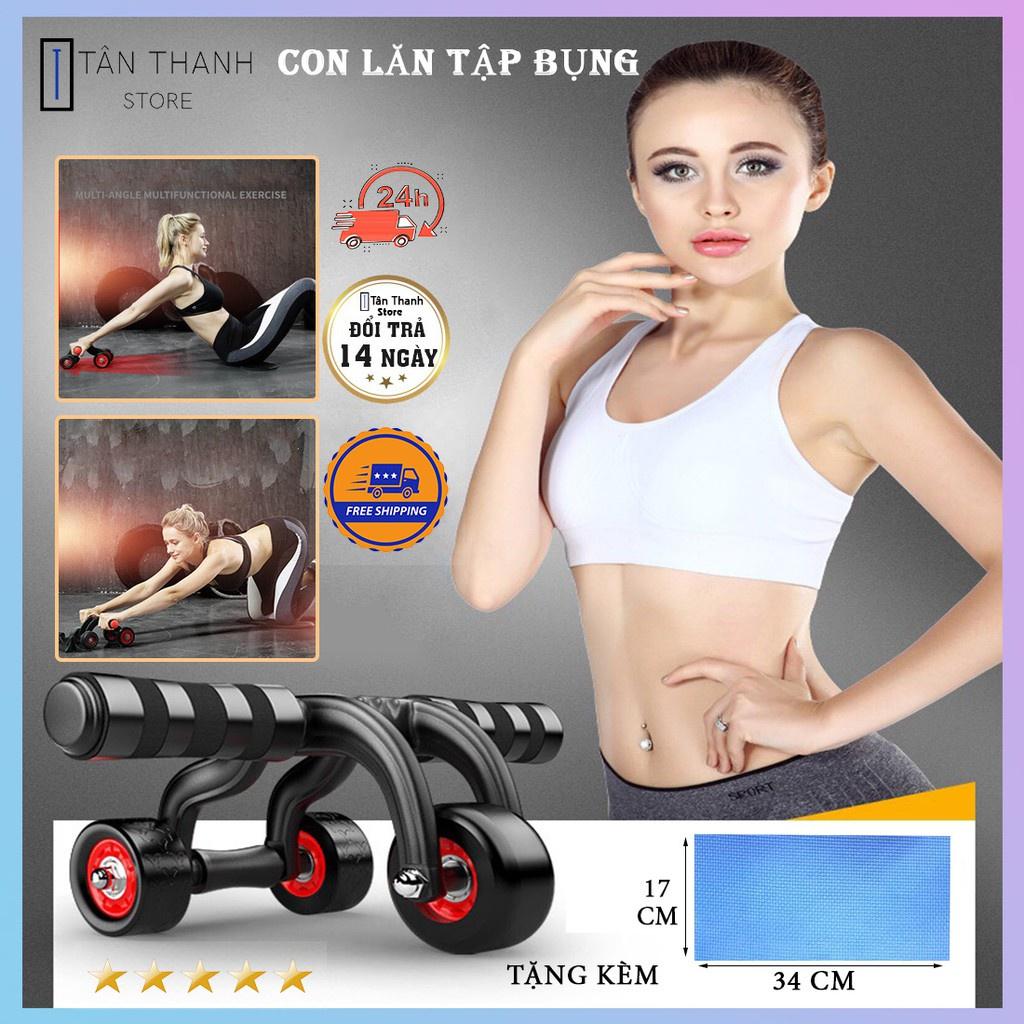 Con lăn tập cơ bụng 4 bánh đa năng cỡ lớn tặng kèm thảm