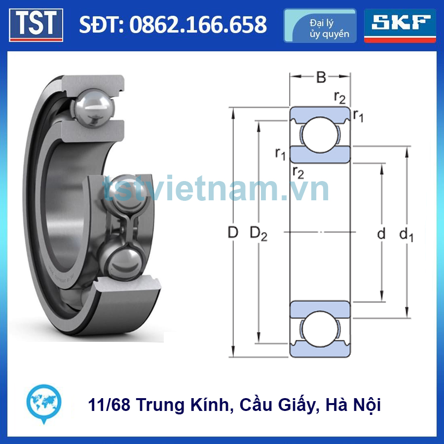 Vòng bi bạc đạn SKF 6220-2RS1