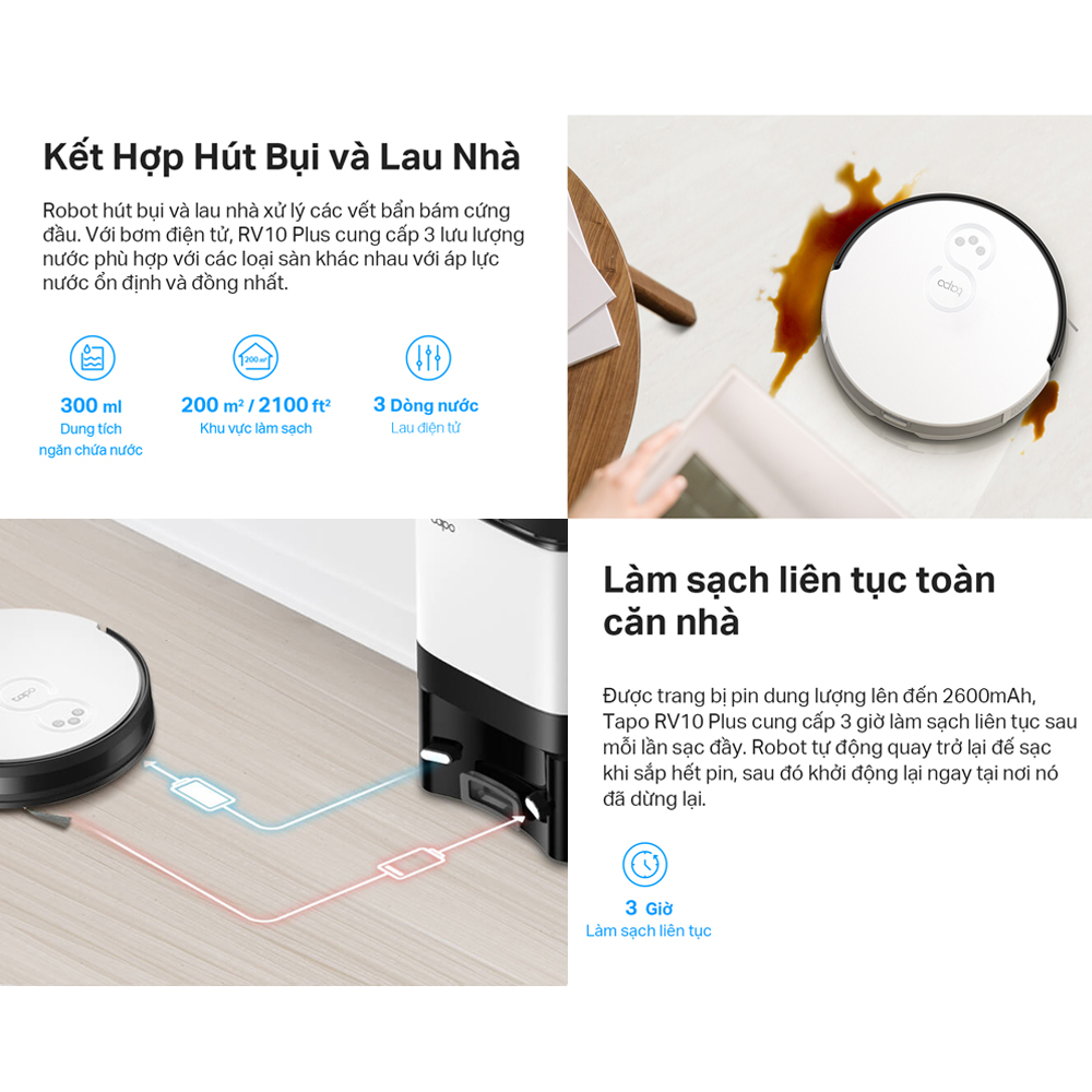 Robot Hút Bụi Và Lau Nhà + Dock Tự Động Đổ Rác Thông Minh TP-Link Tapo RV10 Plus - Hàng Chính Hãng