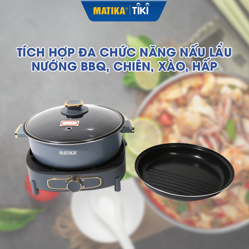 Nồi Lẩu Nướng Đa Năng 3in1 MATIKA MTK-9055 Dung Tích 5L - Hàng Chính Hãng